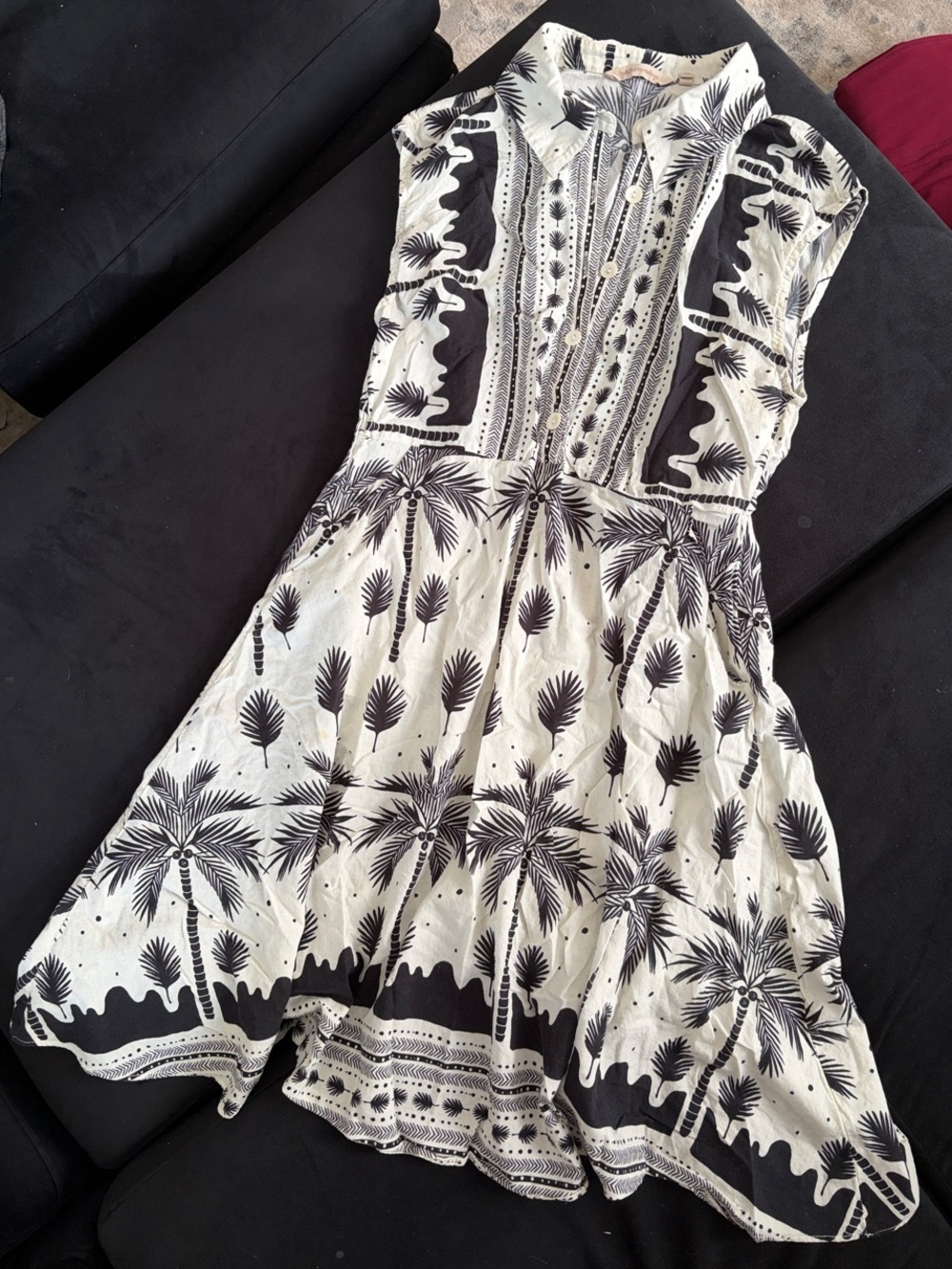 Soft Surroundings Black and White Palm-Print Mini Dress
